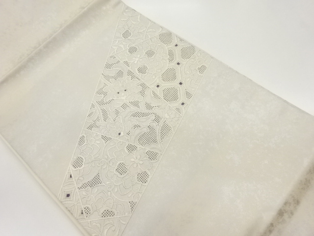 JAPANESE NAGOYA OBI / EMBROIDERY / CUTWORK / FLOWER ARABESQUE